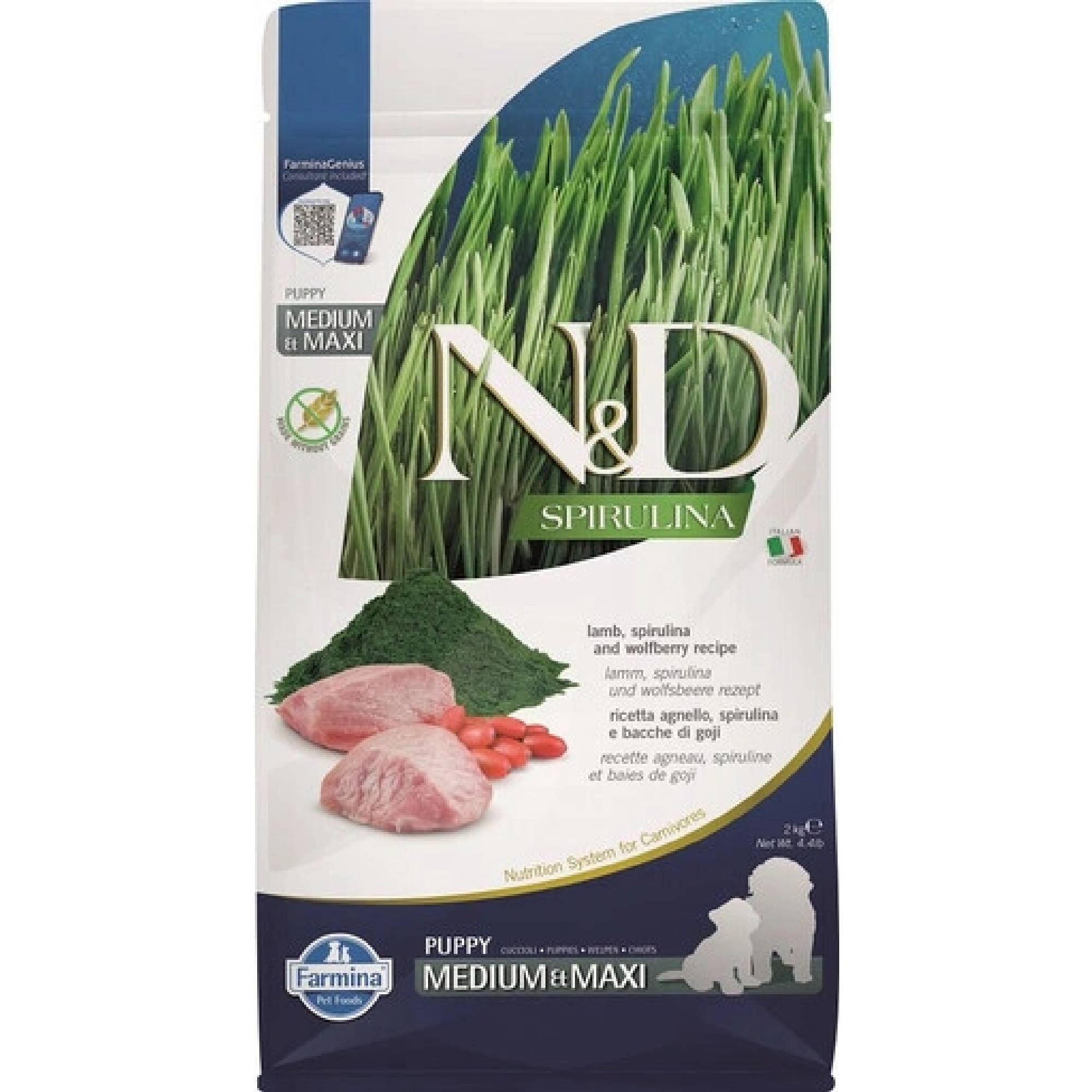 Farmina N&D dog SPIRULINA (GF) puppy medium & maxi, lamb 2 kg