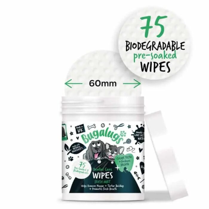 Bugalugs 100% biologicky rozložiteľné utierky na čistenie zubov pre psov 75 ks – Obrázok 4