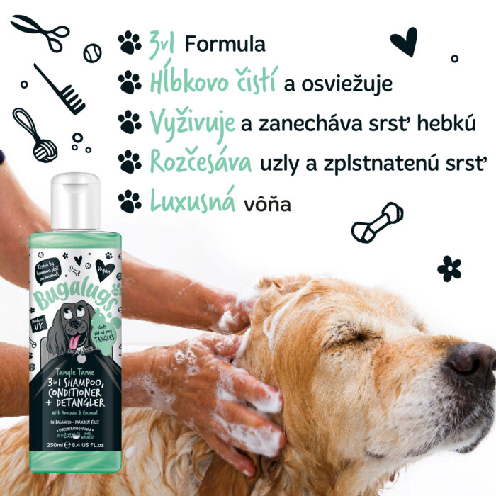 Bugalugs šampón, kondicionér a rozčesávač pre psov 3v1 – Avokádo a Kokos – Obrázok 2
