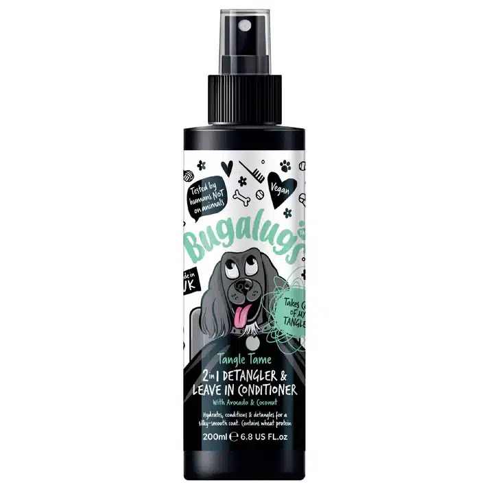 Bugalugs-Tangle-Tame-200ml-2in1-Detangling-Spray-Front Rozčesávací sprej pre psov Avokádo a Kokos proti uzlom