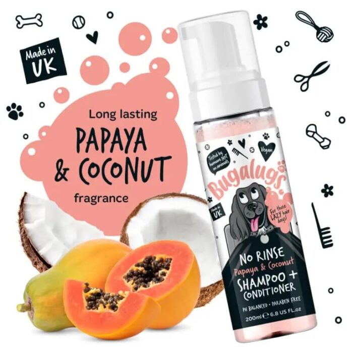 Bugalugs bezoplachový šampón a kondicionér pre psov – Papája a Kokos 200 ml – Obrázok 3