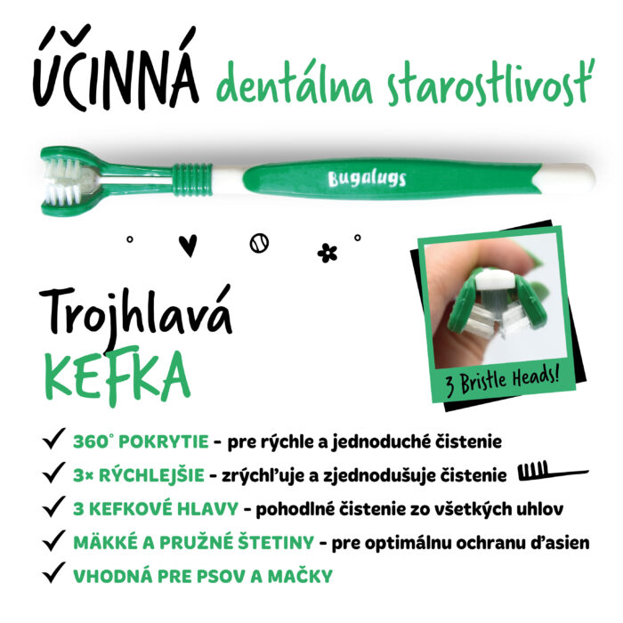 Bugalugs trojhlavá zubná kefka pre psov 1 ks – Obrázok 2