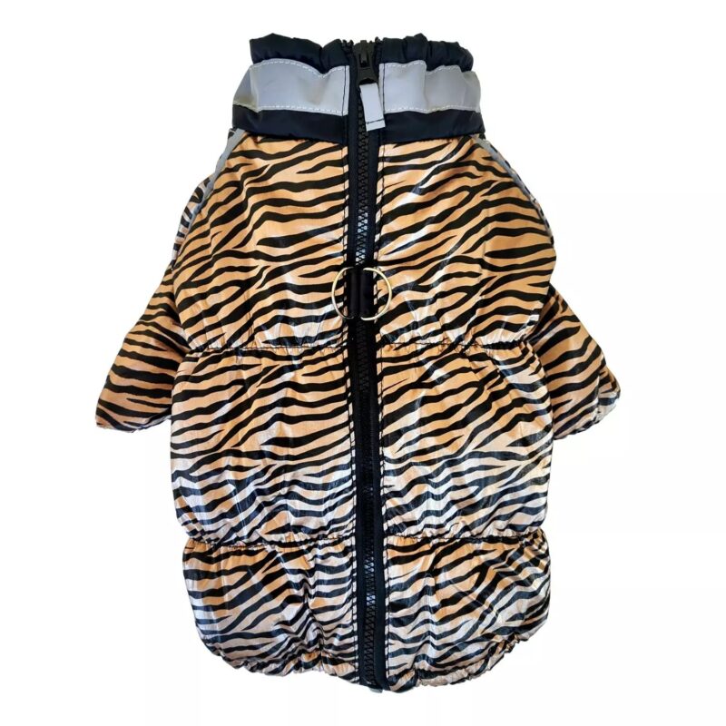 bunda pre psov WILD zlatá - exkluzívna nepremokavá zimná bunda na zips s reflexnými prvkami pre psa