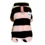 pyžamo pre psov STRIPE hnedé - mäkké huňaté oblečenie na doma s obliekaním cez hlavu a krúžkom na vodítko pre psa