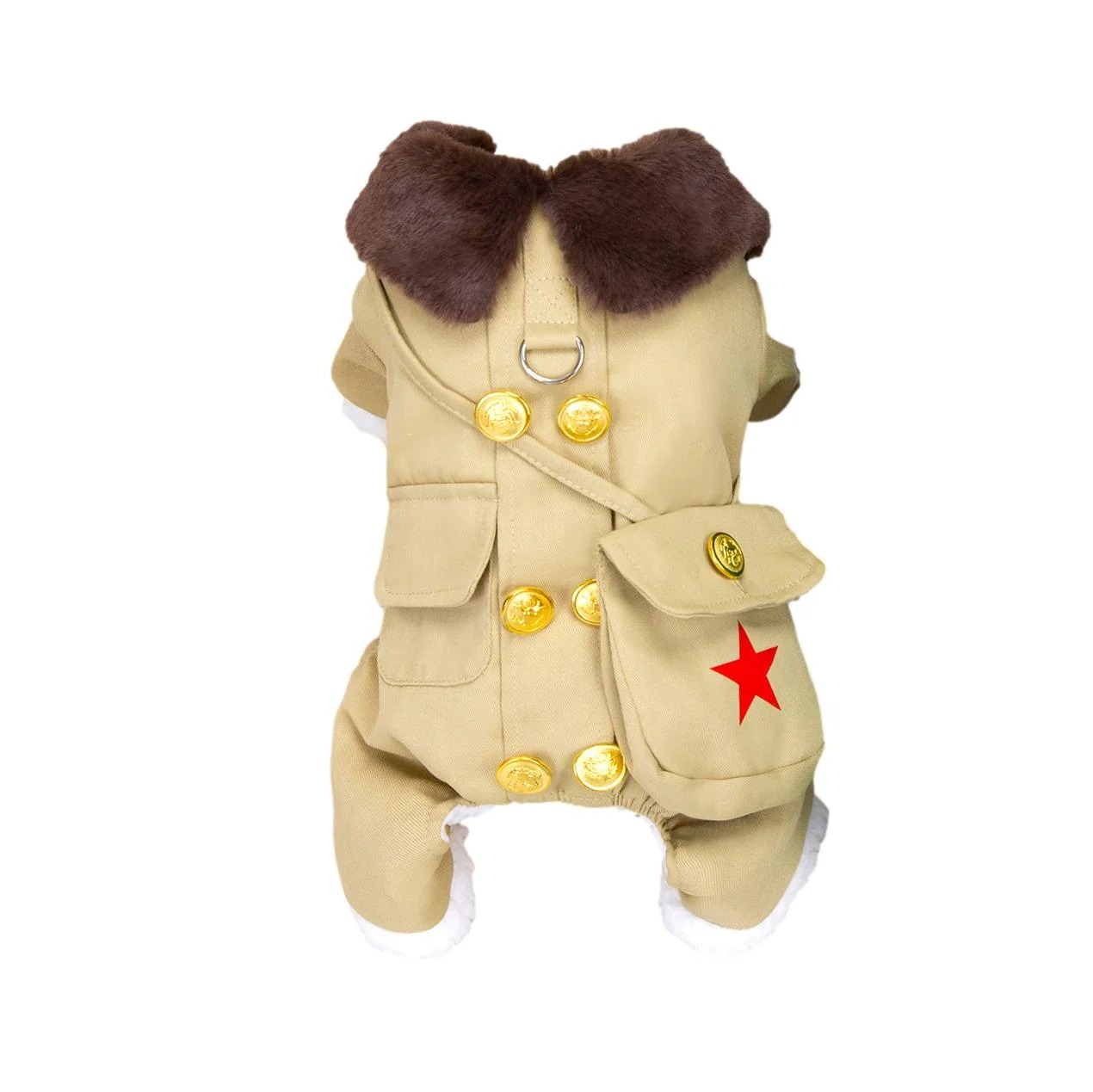 RY24F101-3_clipped_rev_3 overal pre psov STAR khaki - hrubý kožušinou podšitý zimný overal s jedinečným prevedením a uchytením na vodítko pre psa