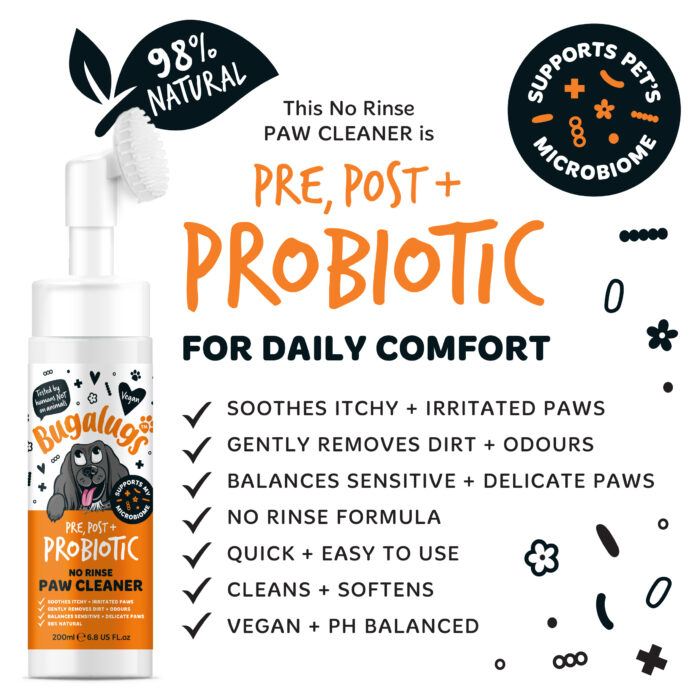 Bugalugs Pre, Post + Probiotic pena na čistenie labiek bez oplachovania pre psov 200 ml – Obrázok 2